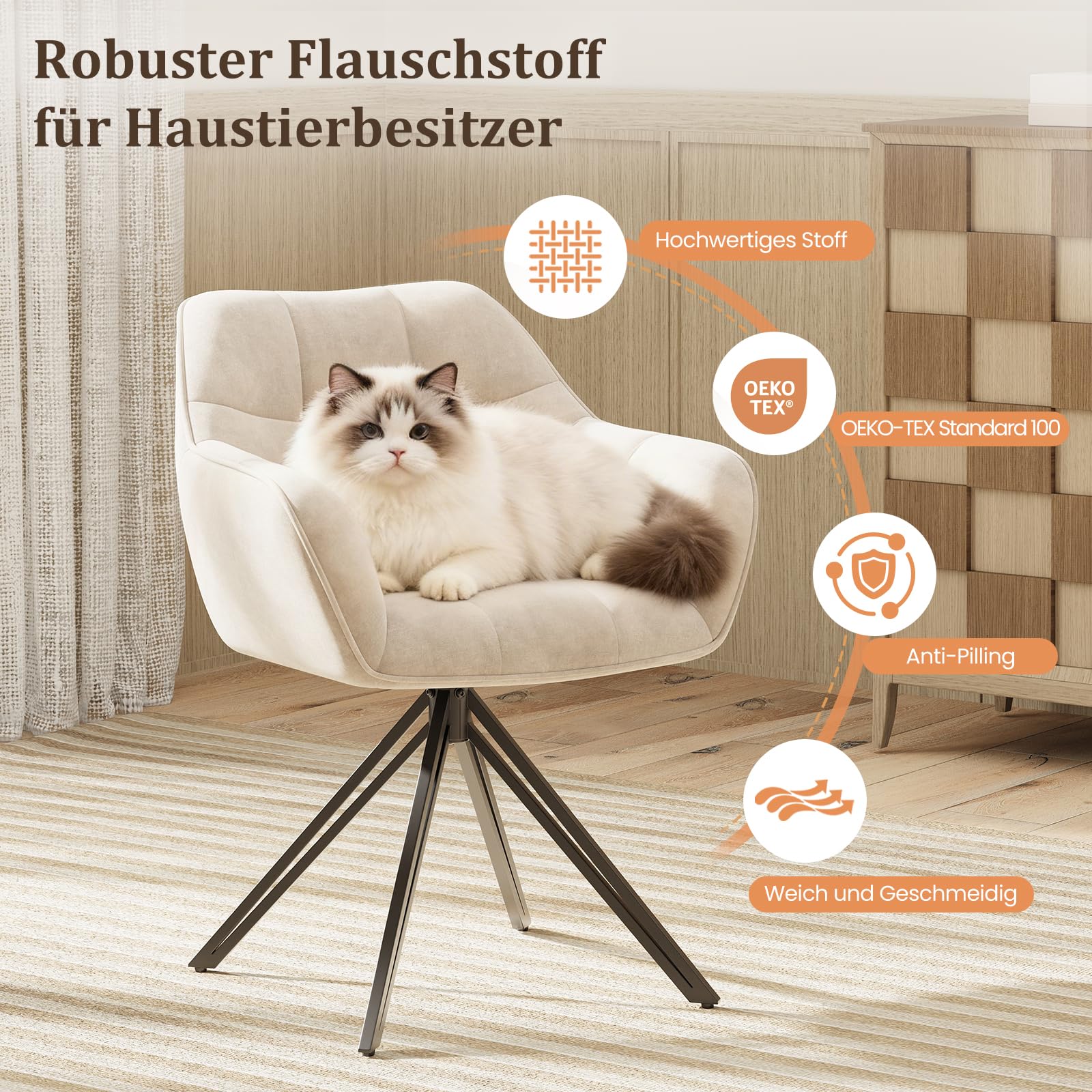 COLAMY Drehstühle für Esszimmer, 4er Set, Drehbare Polsterstühle mit Armlehnen und Rückenlehne, Bequeme Küchenstühle für Wohnzimmer & Essbereich, Beige