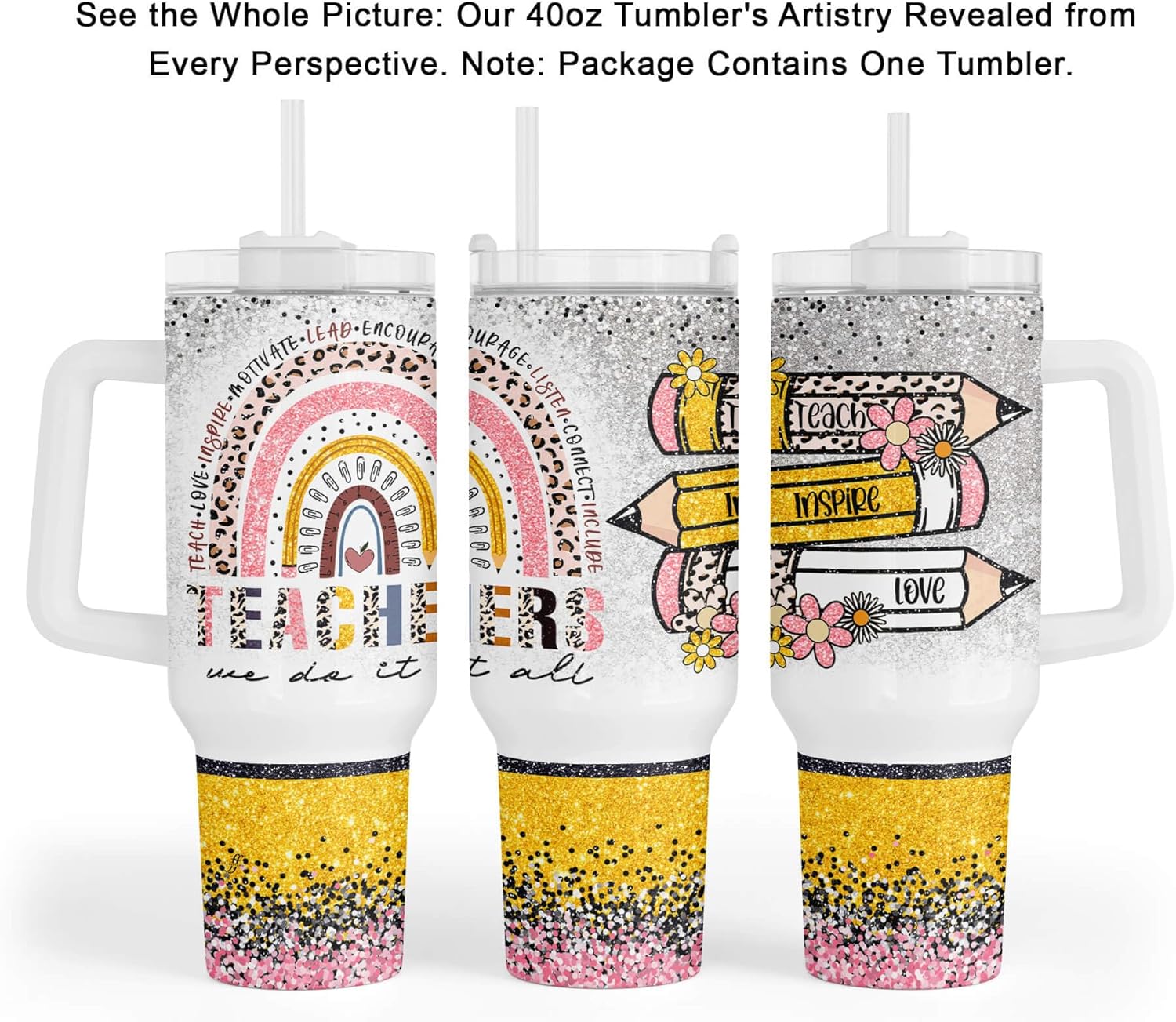 Fancyfams 40 oz Stainless Steel Travel Tumbler with Handle Lid Straw and Tote Bag, Teacher Gifts for Women from Students for Teachers on Birthday Appreciation Week Cool Funny Drinking Mug Cup (Set) - Image 3