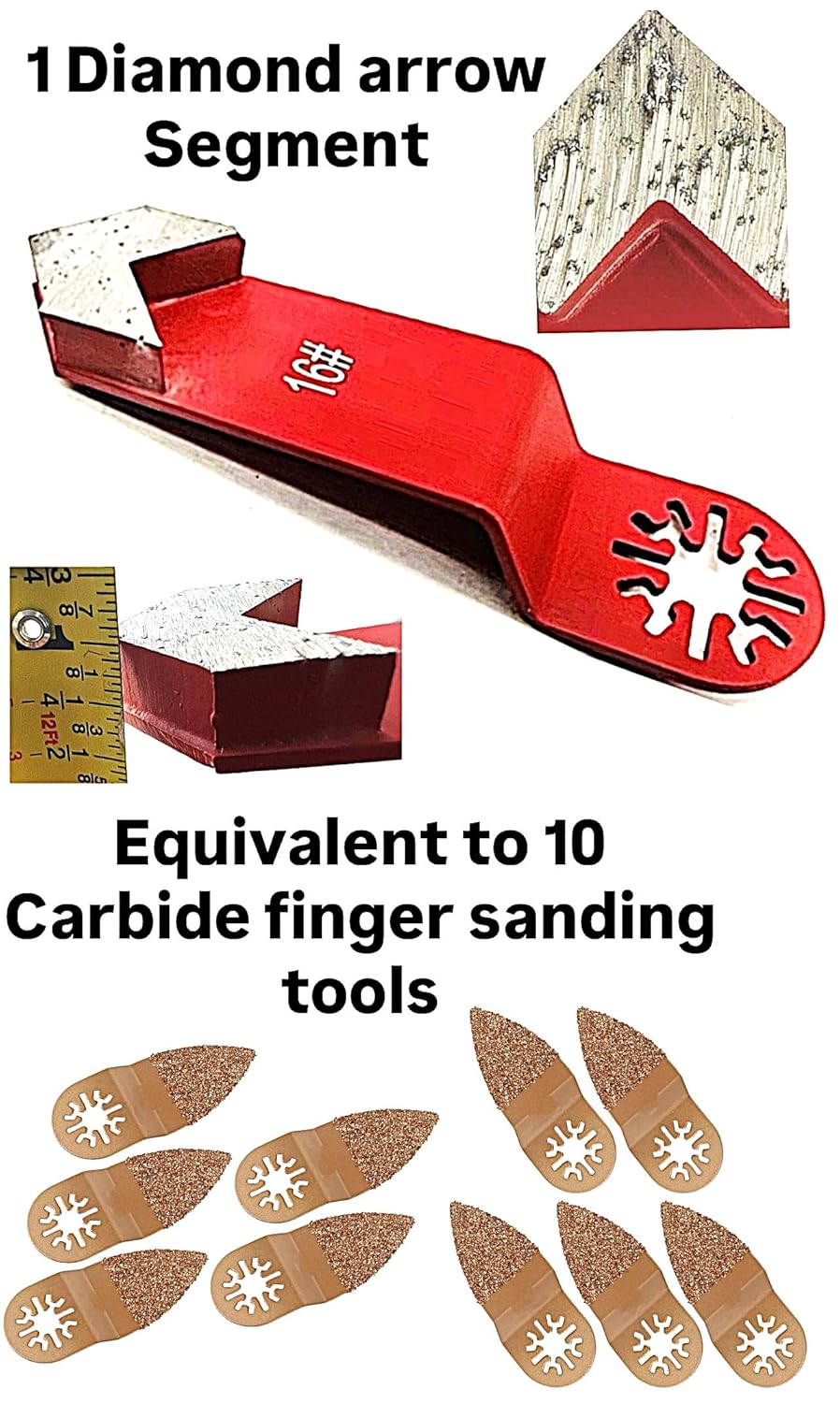 3 Pack Diamond Segment Oscillating Floor Corner Tool Attachment for Concrete - #16/20 Grit