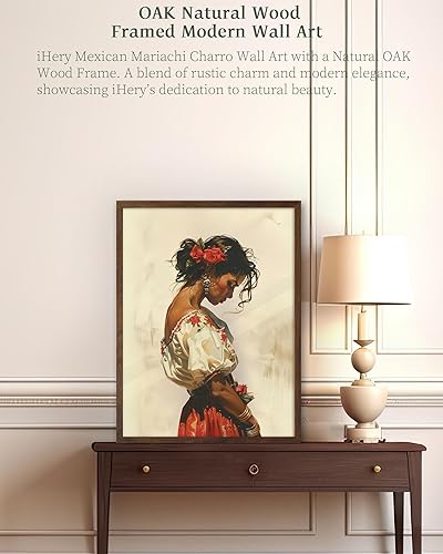 Miniatura 2 de iHery Arte de pared con marco mexicano de madera de roble natural, color nogal, 12 x 16 pulgadas, arte de pared romántico de mariachi del suroeste,