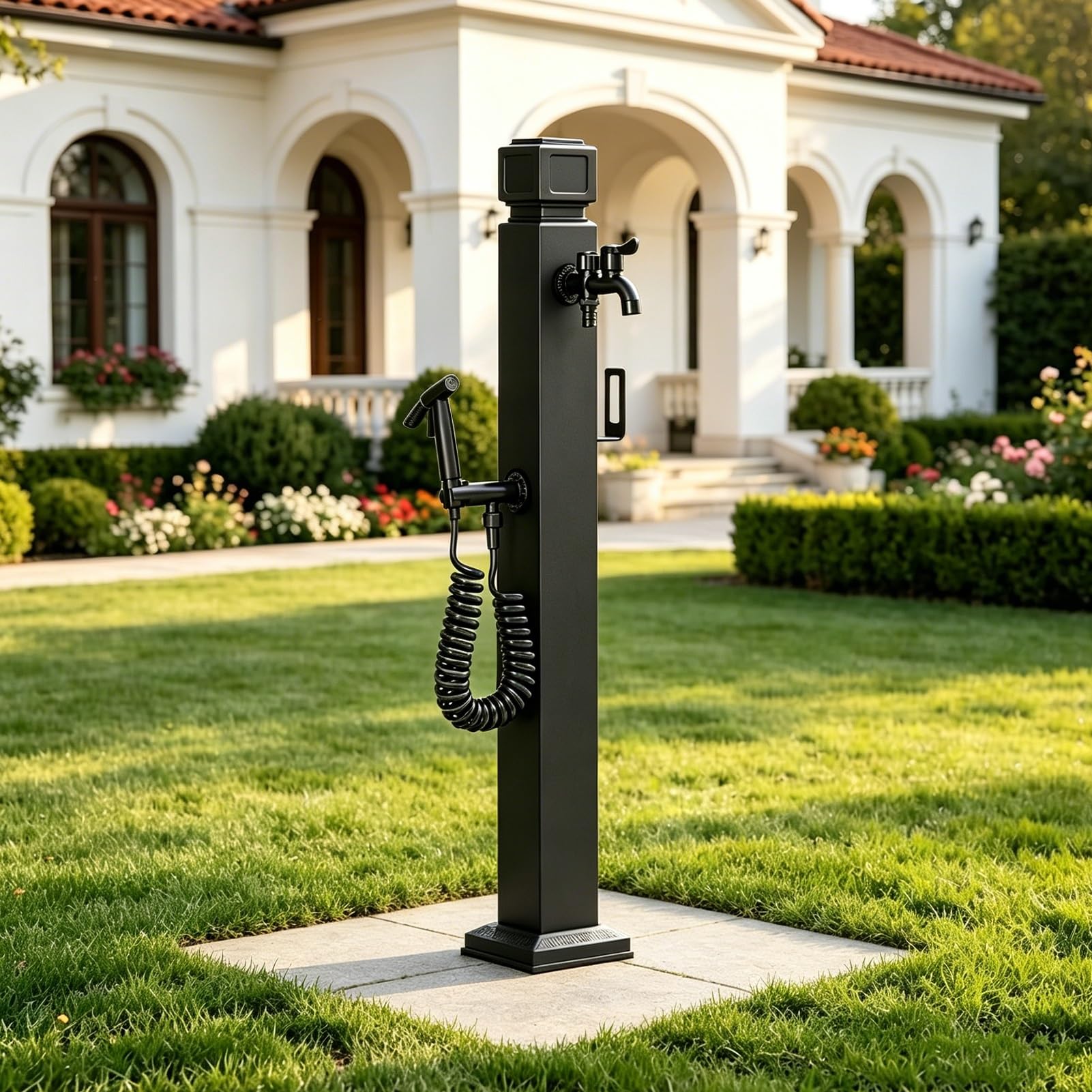 Freestanding Outdoor Faucet Column 304 Stainless Steel Garden Water Tap with Handheld Sprayer, Weatherproof Yard Hydrant for Pool & Courtyard(D,Height: 95cm/37.4in)