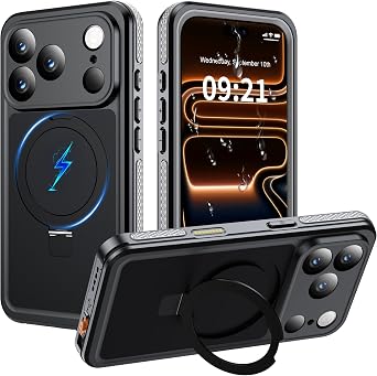 ANTSHARE Magnetic for iPhone 17 Pro Case Waterproof, Built in Screen Protector [Compatible with MagSafe] [Invisible Stand] [IP68 Underwater], Full Body Protection Phone Case 6.3, Black