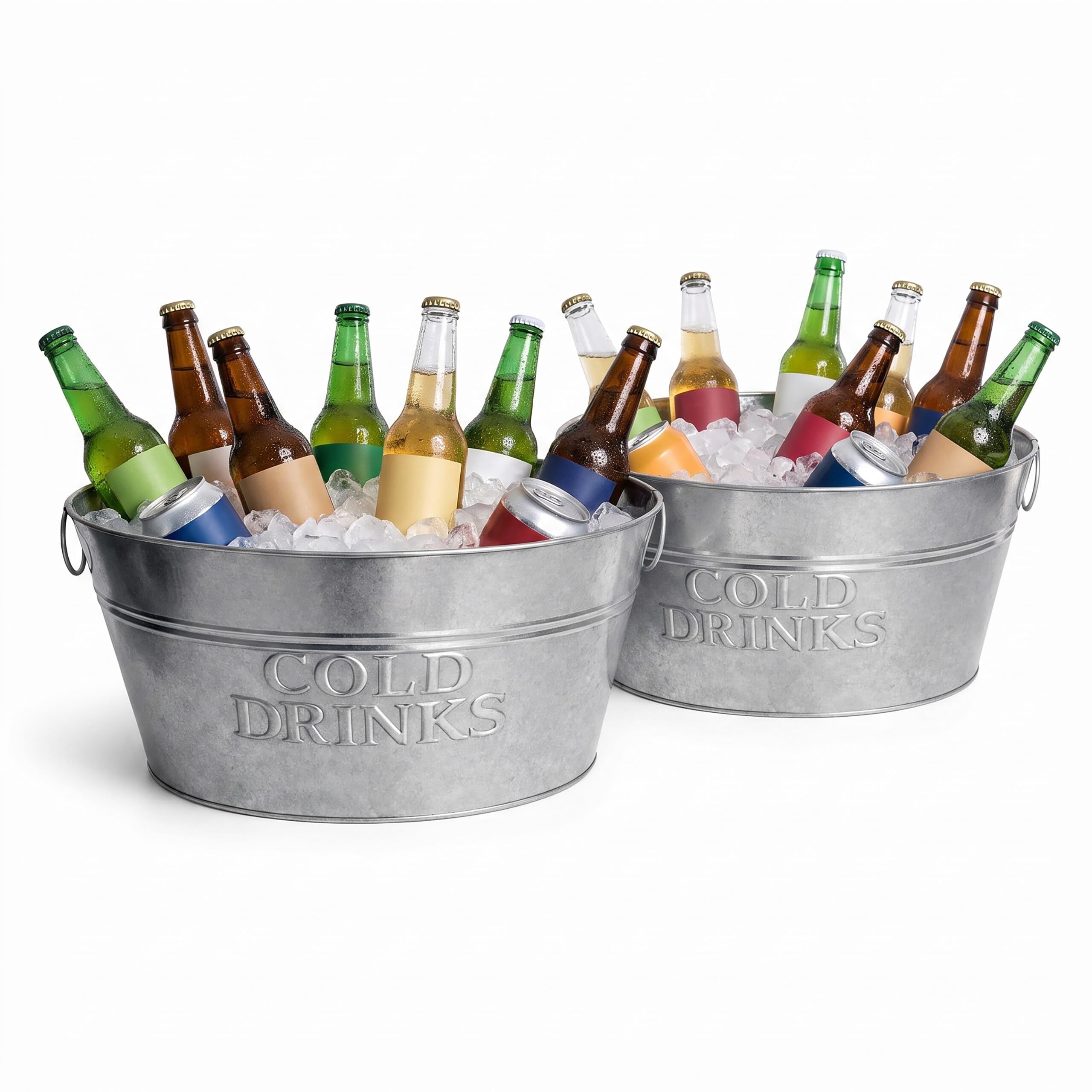 Relaxdays Seaux à champagne, lot de 2, métal galvanisé, 24 L, refroidisseur XXL pour champagne et vin, argenté