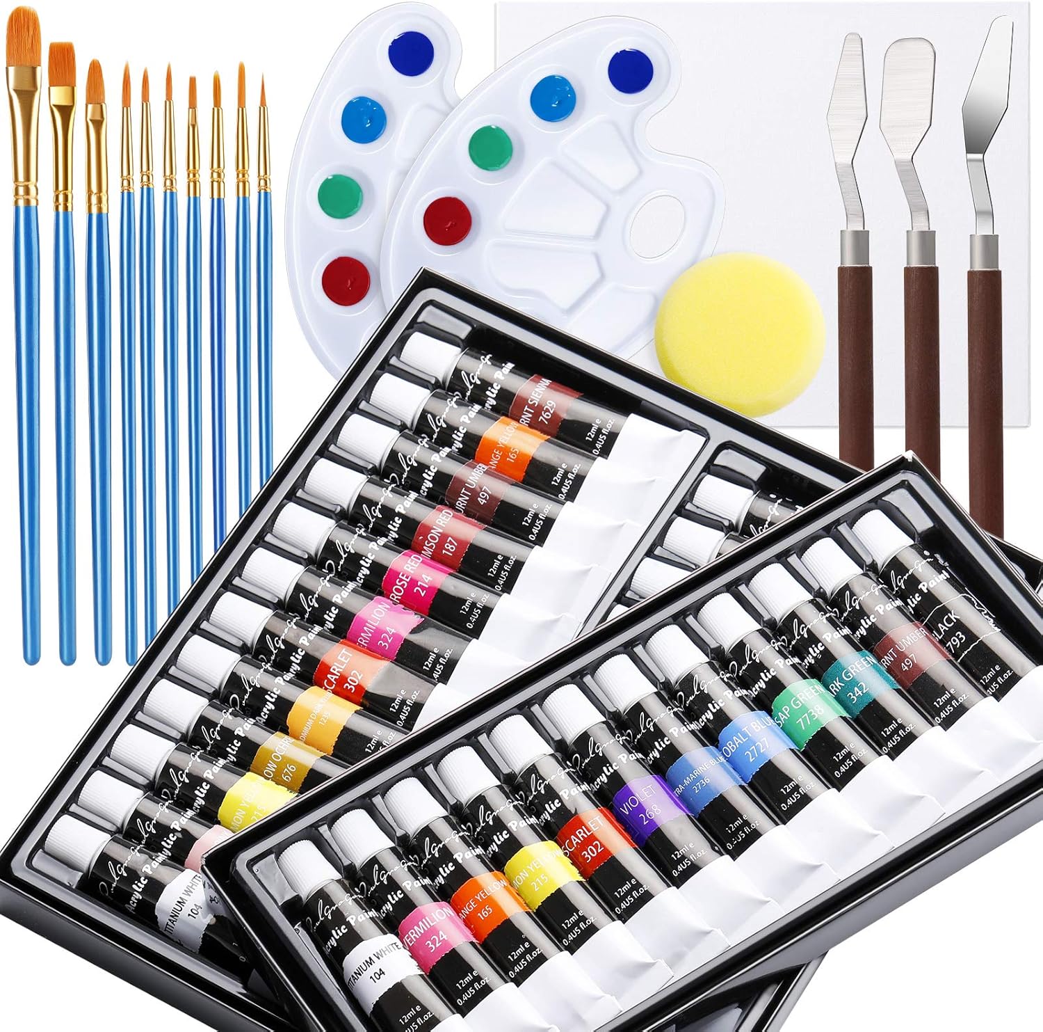 水彩絵の具 アクリル絵の具 36色 筆10本 パレット キャンバス付 0 4oz 12ml アクリル絵具 セット チューブ 絵の具 水彩風 画材 アクリルカラー 透明 にじみ かすれ ぼかし 学習教材 鮮やか キャンバス絵画 即日出荷 学校教材 水彩画 イラスト 風景画