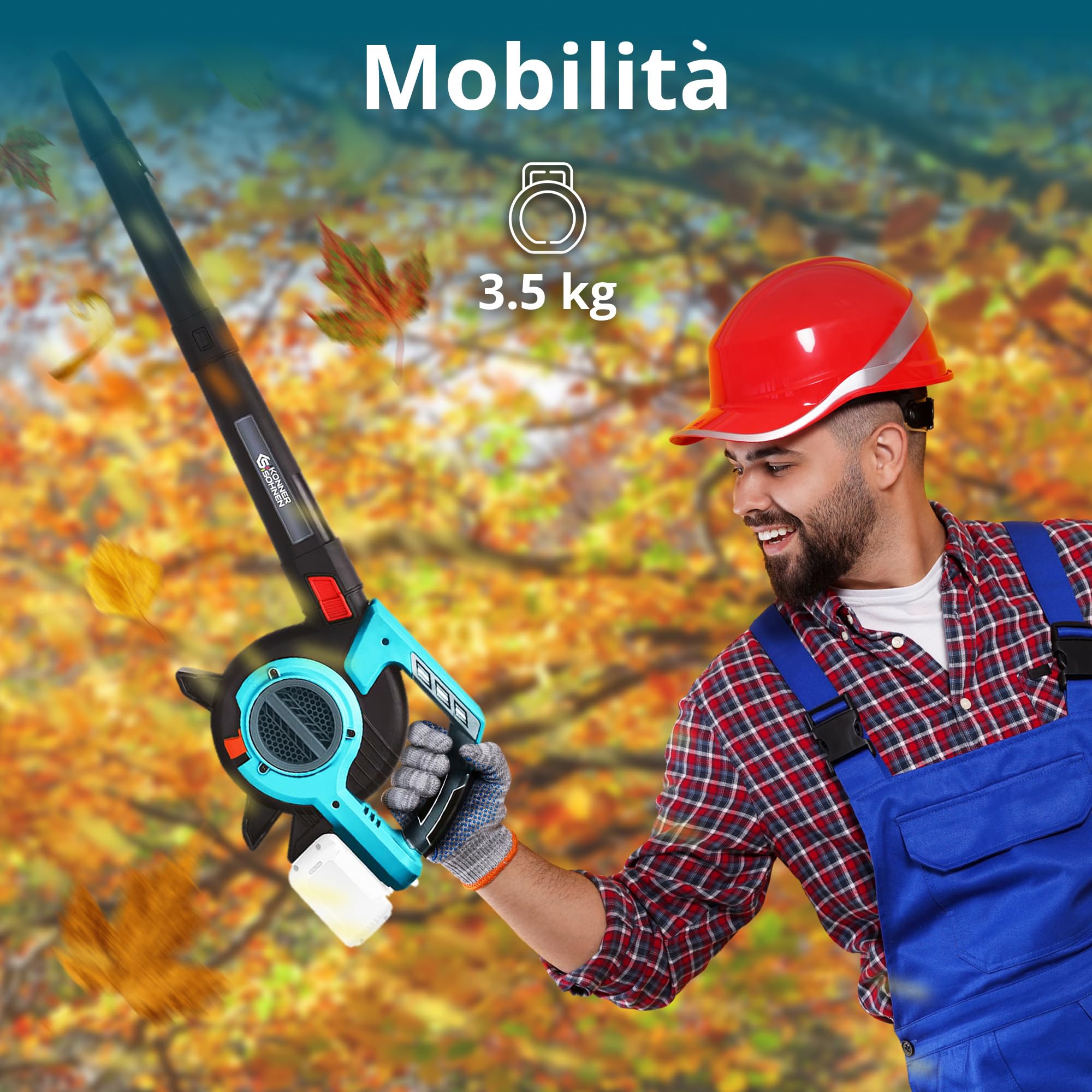 Aspirapolvere da giardino a batteria con funzione di triturazione delle foglie KS LBV-40V, tensione nominale 40 (20+20) V, regime minimo 1630 giri/min, volume del sacco aspirante 45 l