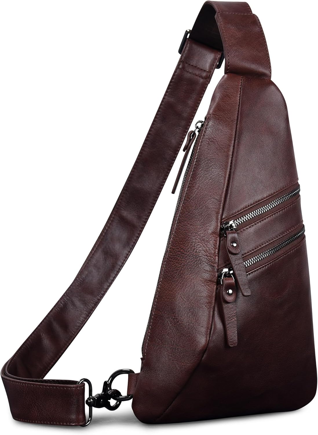 Leather Sling Bag Crossody Sling Backpack for Man and Women Small Over the Shoulder Pouch Purse (DarkBrown)