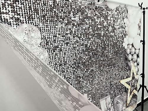 Miniatura 3 de Telón de fondo plateado de 7 x 5 pies para fiestas, bailes, discoteca, cumpleaños, Año Nuevo, decoración de fiesta de vinilo F141