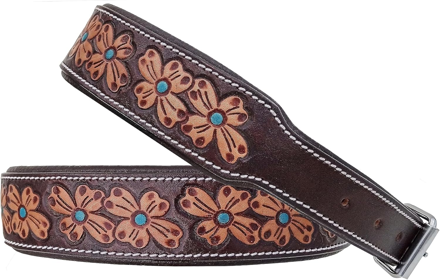 Affilare Leather Dog Collar Western Style Heavy Duty Hand Tooled Floral Padded for Puppies and Big Dogs 10AB124-M
