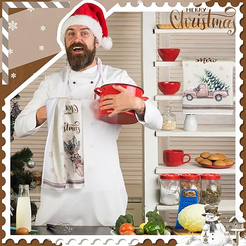 Miniatura 5 de Geyoga 6 paños de cocina de Navidad de 16 x 24 pulgadas, absorbentes, paños de cocina de Navidad, decoración de cocina de Navidad para Navidad,