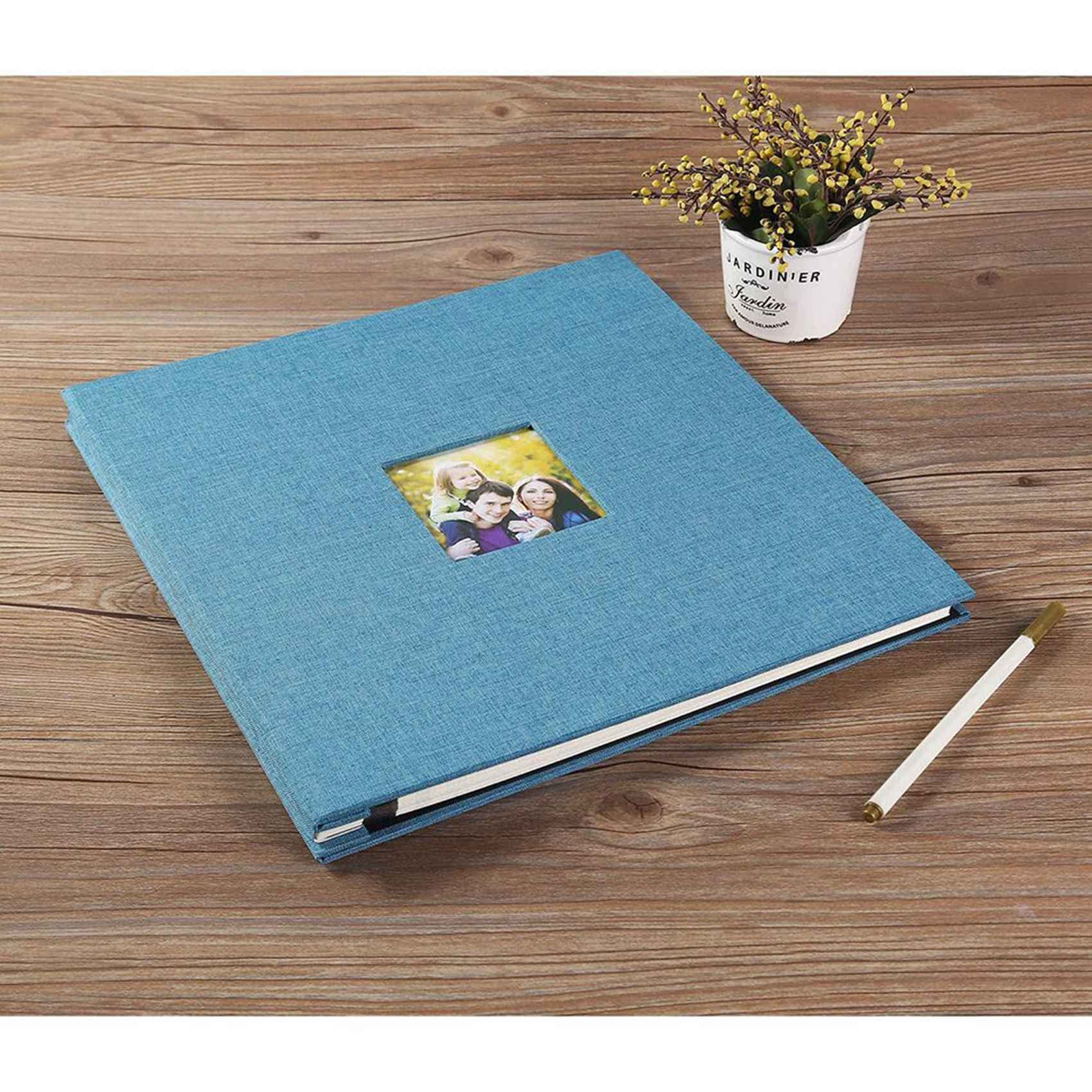 3 x album fotograficzny samoprzylepny album do scrapbookingu na ślub / rodzinę / kochankowie lniana okładka DIY na walentynki matki niebieski