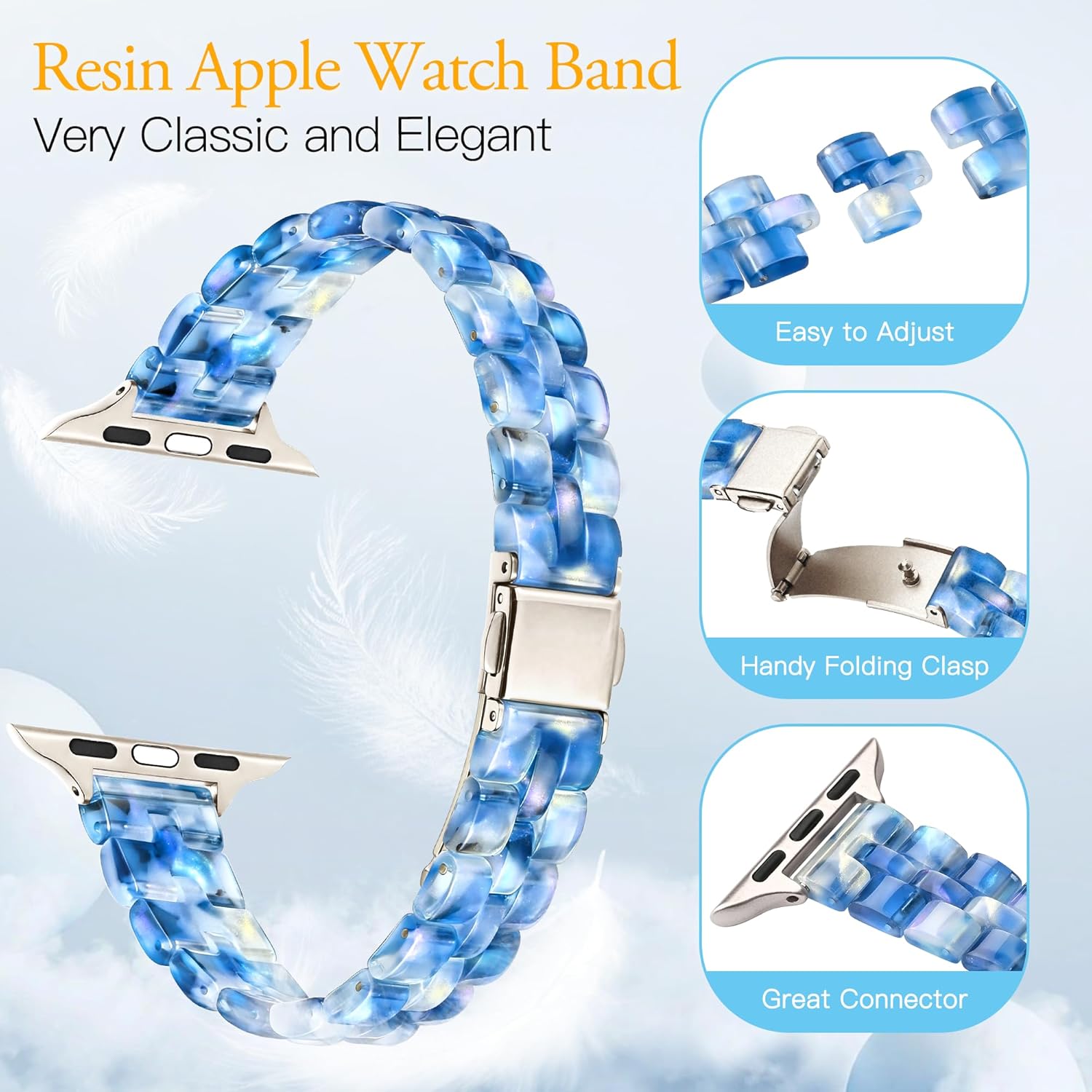 wipalor Thin Resin Tortoise Shell Bands for Apple Watch Bands for Women 42mm 44mm 45mm 46mm 49mm, Slim Resin Fashion Lightweight iWatch Bracelet for iPhone Watch 11 10 9 SE 8 7 6 5 4 3 2 1 Ultra-Blue