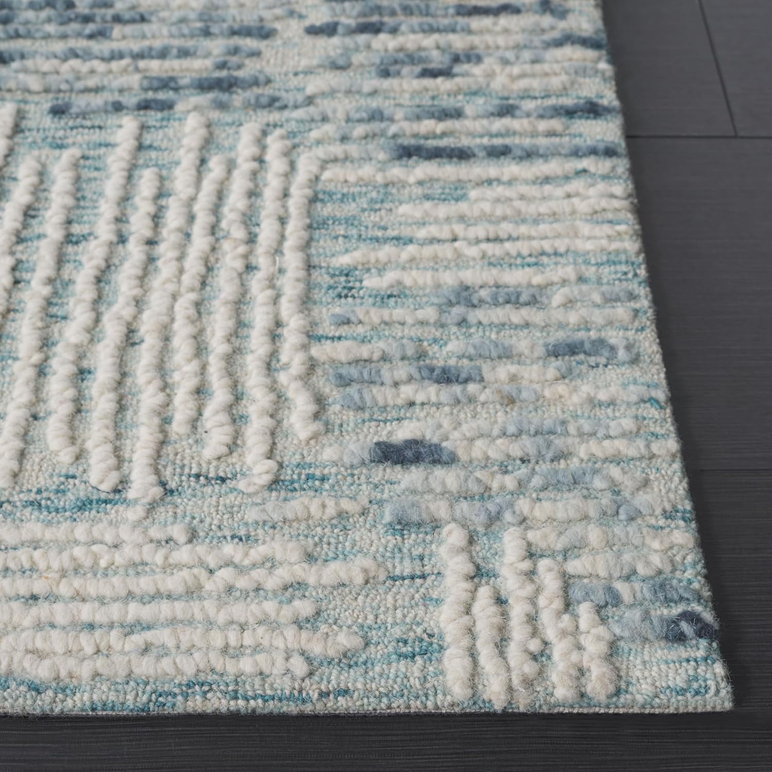 Safavieh Abstract Collection Runner Rug - 2'3" x 8', Blue & Ivory, Geometric Design, Handmade Wool, Ideal for The Living Room, Bedroom, Dining Room (ABT276M-28)