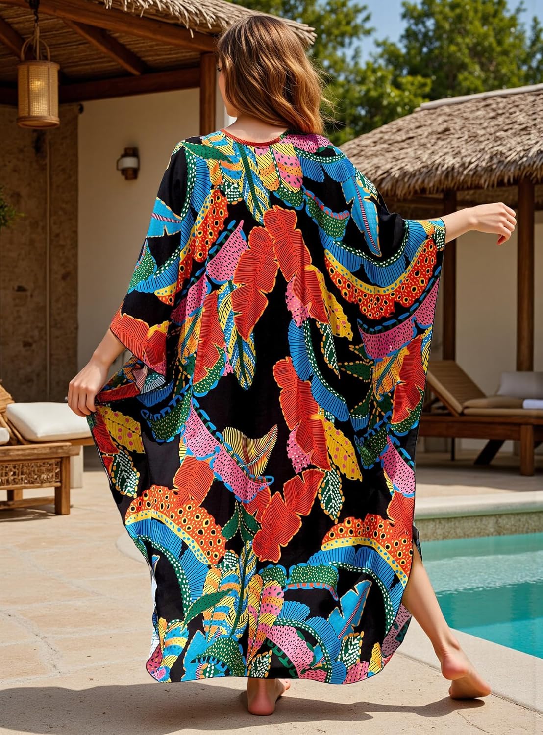 Kaftan Dresses for Women Plus Size Caftan Swimsuit Cover Up, Boho Beach Dress with Batwing Sleeves - Image 6
