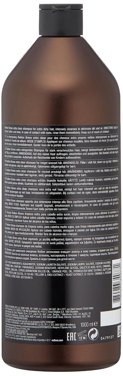 Redken Brews Extra Clean Shampoo For Men, Eliminates Dirt And Oil For All Hair Types, Mens Shampoo