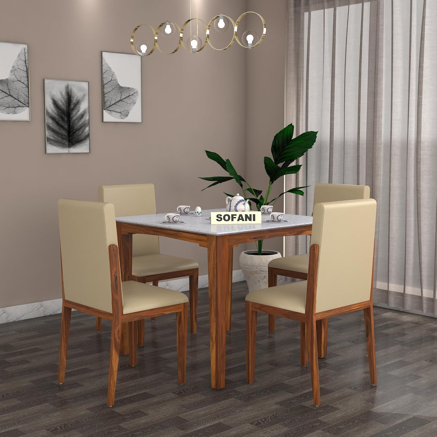 TOUCHH WOOD Siramika Dining Table 4 Seater with White Texure Top ...