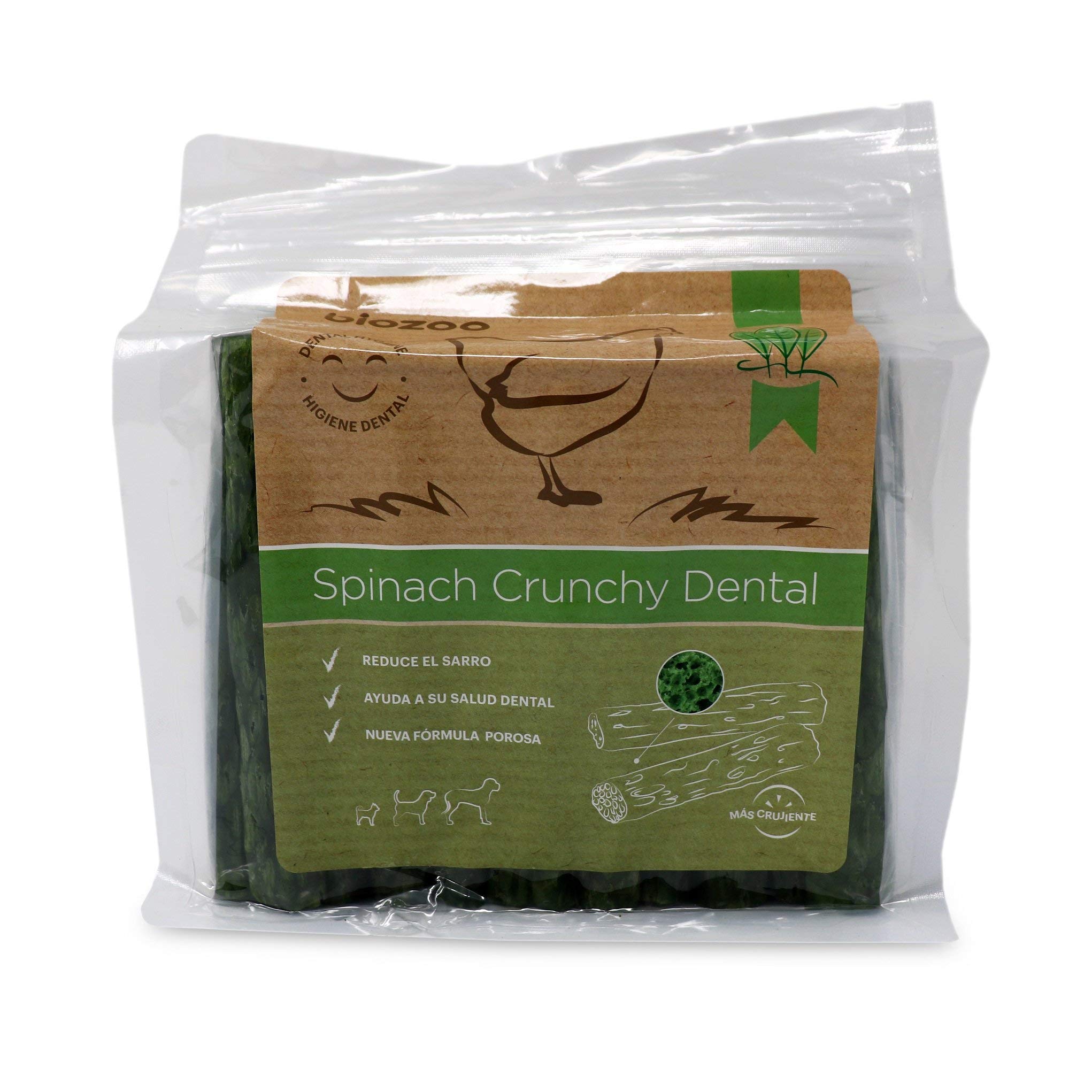 Biazoo Dental Crujiente de Espinacas 500 grs Snacks para Perros Apto para Todas Las Razas y tamaños. Ayuda a la higiene Dental