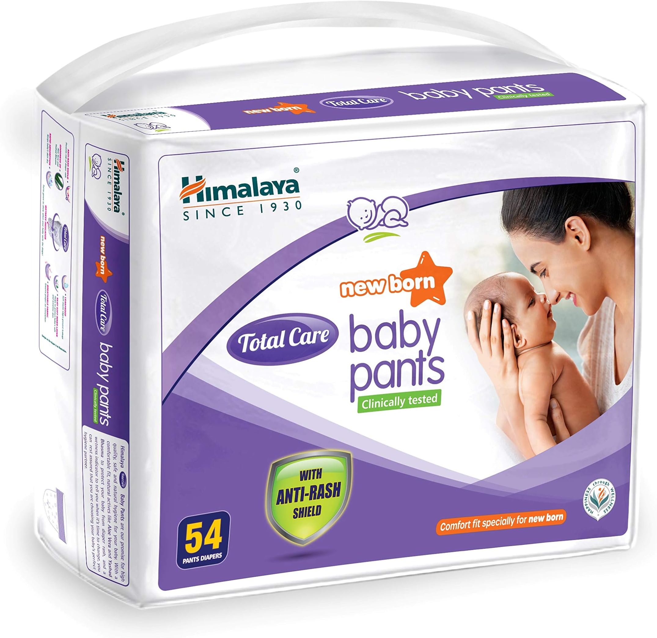 Total Care Baby Pants Diapers, New Born, 54 Count, With Anti-Rash Shield, Rapid Absorption, Superior Comfort, Clinically tested