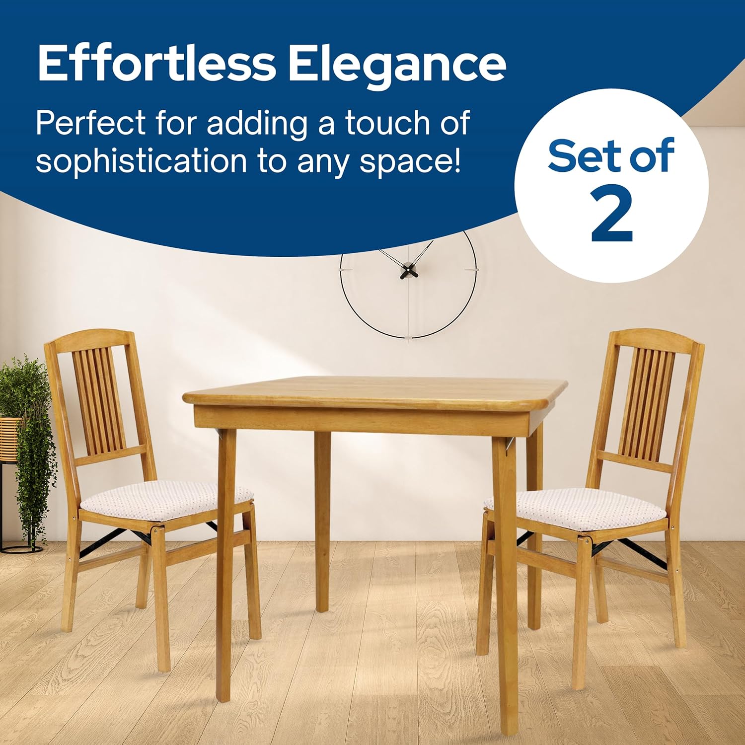 Oak Armless Folding Reception Chair with Upholstered Seat