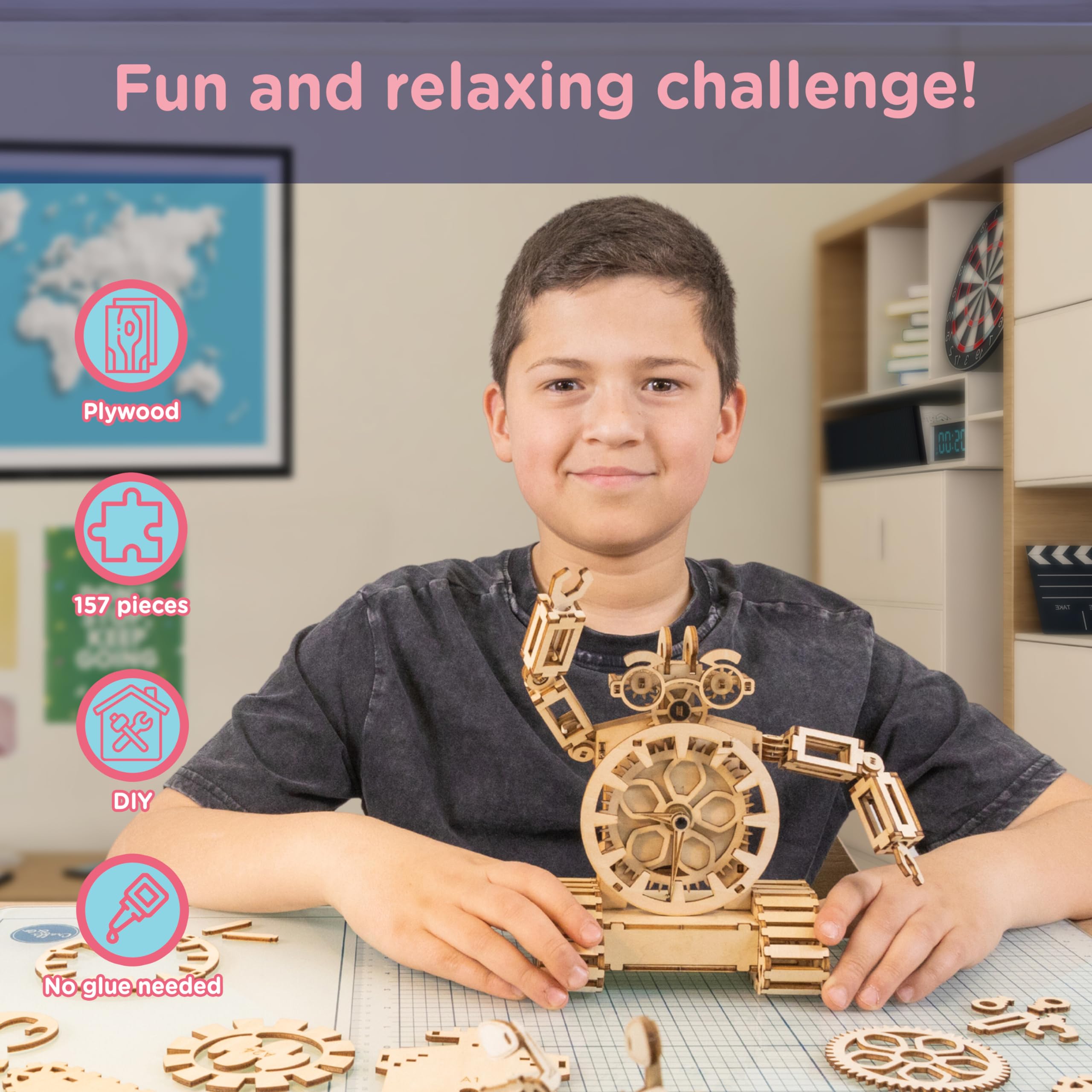 3D-Holzpuzzle Bulldoggenuhr Mit Pendel – DIY Bausatz Für Erwachsene