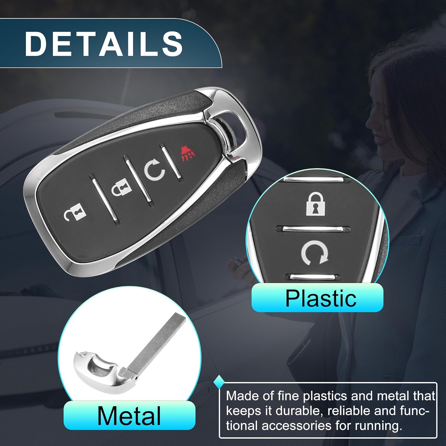 Keyless Entry Remote for Chevrolet Volt 2017-2019 433Mhz HYQ4EA 4 Button Reusable | Control Replacement Car Key Fob 1 Pcs