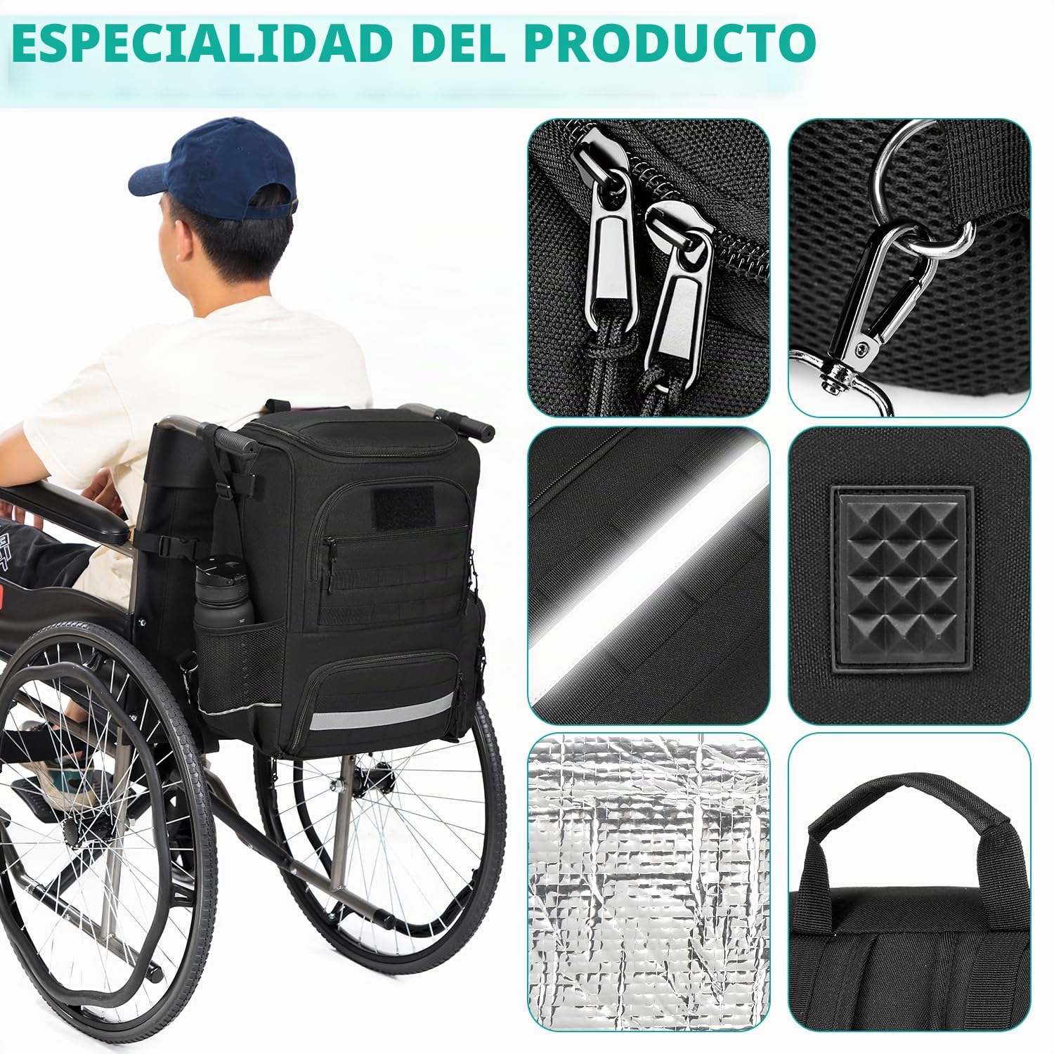 Bolsas para silla de ruedas, nailon, mochila para andador | Bolsa de almacenamiento para accesorios con bolsas para muletas y bolsa isotérmica