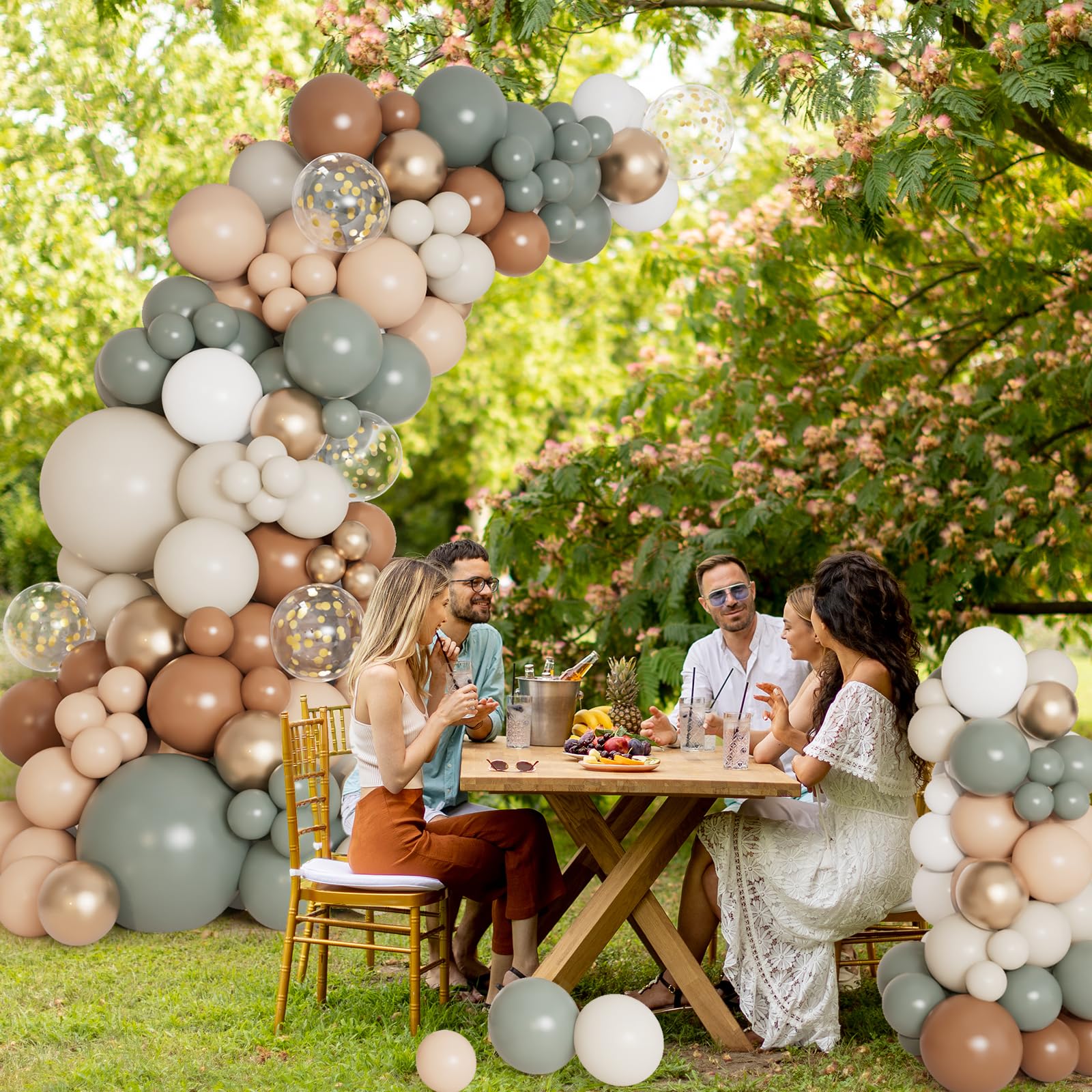 DBKL Dusty Green Nude Balloon Garland Arch Kit, Cream White Sand Sage Green Brown Gold Confetti Balloons for Baby Shower Wedding Birthday Gender Reveal Gender Reveal Party Decorations