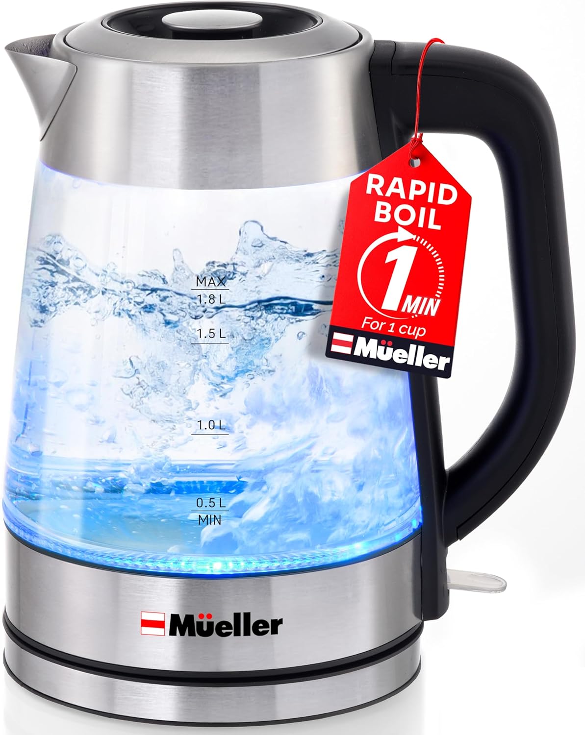 Mueller RapidBoil Electric Kettle 1.8L – Borosilicate Glass