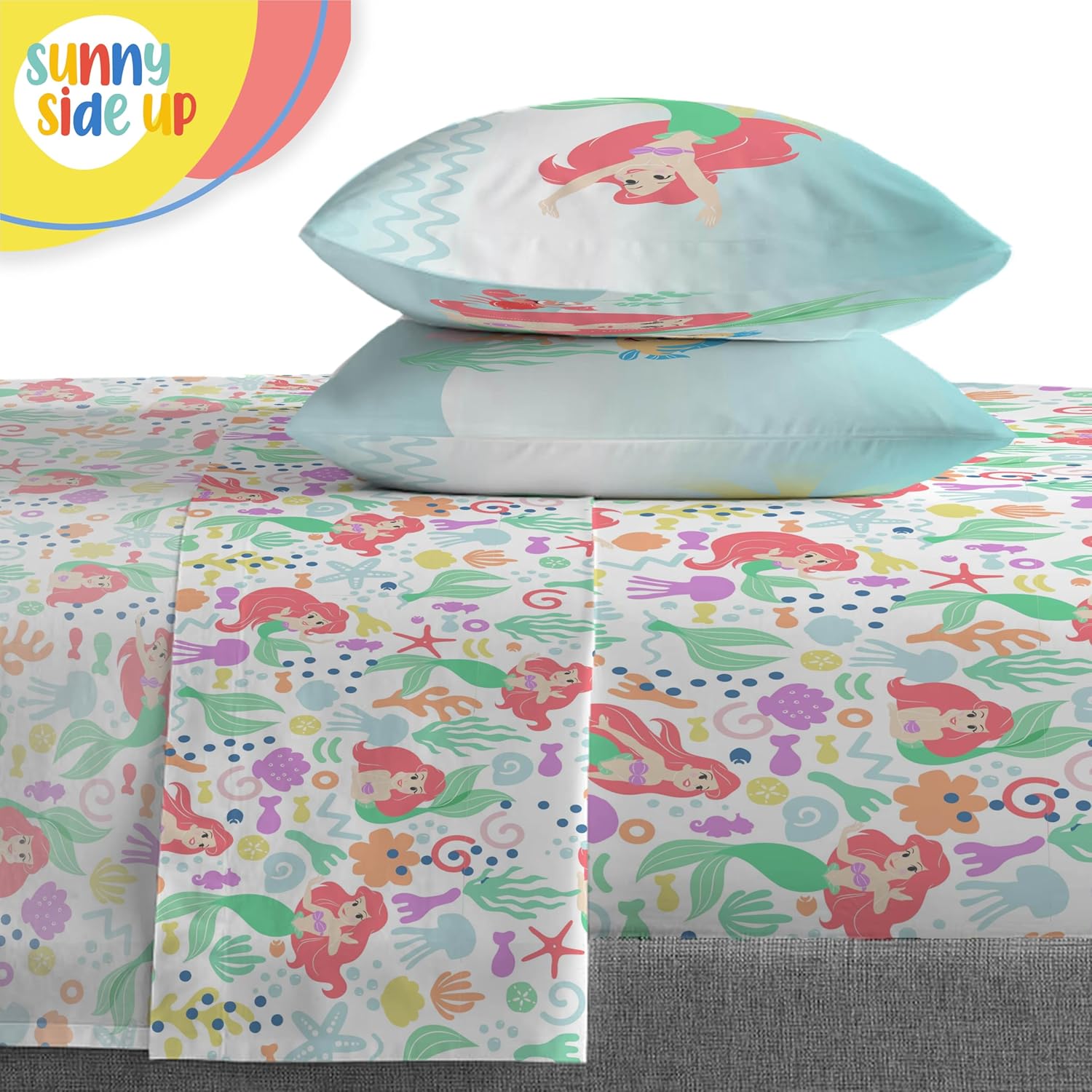 Sunny Side Up Disney The Little Mermaid Full Comforter Set - 7 Piece Kids Bedding Includes Comforter, Sheets & Pillow Cover - Super Soft Ariel Microfiber Bed Set - Image 5