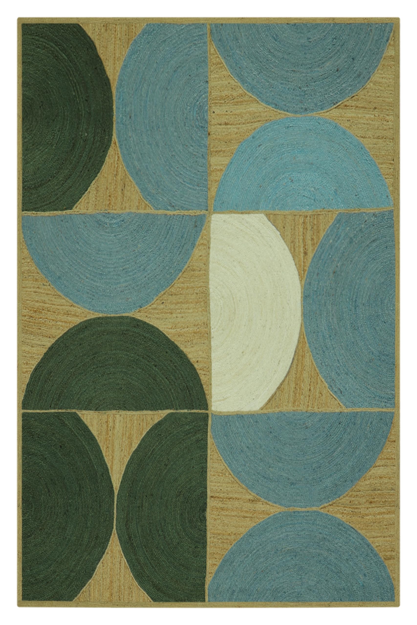 CASAVANI Geometric Braided Area Rug, Natural Jute Kilim Rug, 4x4 Ft Square Green & Blue Woven Flatweave Dhurrie Carpet for Living Room, Entryway,