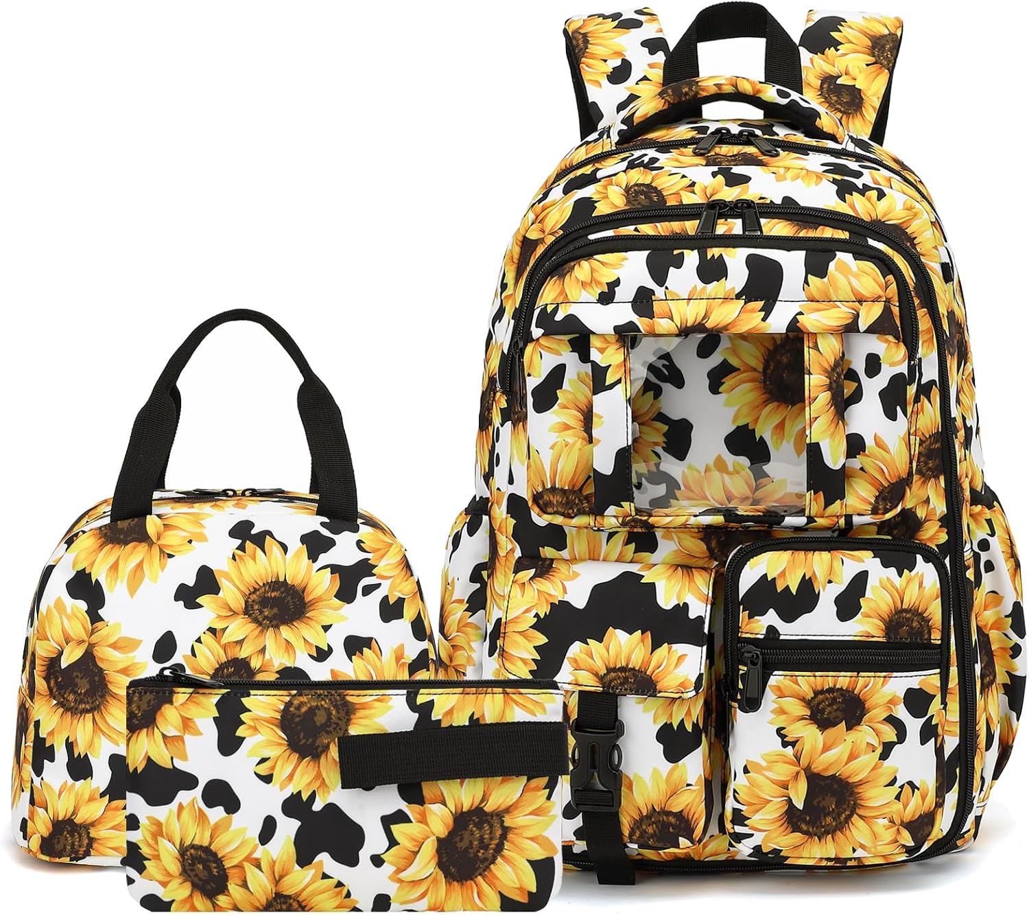 Flowers Checkered Purple School Backpack for Girls, 3-in-1 Kids Bookbag Set School Bags Back Pack with Lunch Box and Pencil Bag