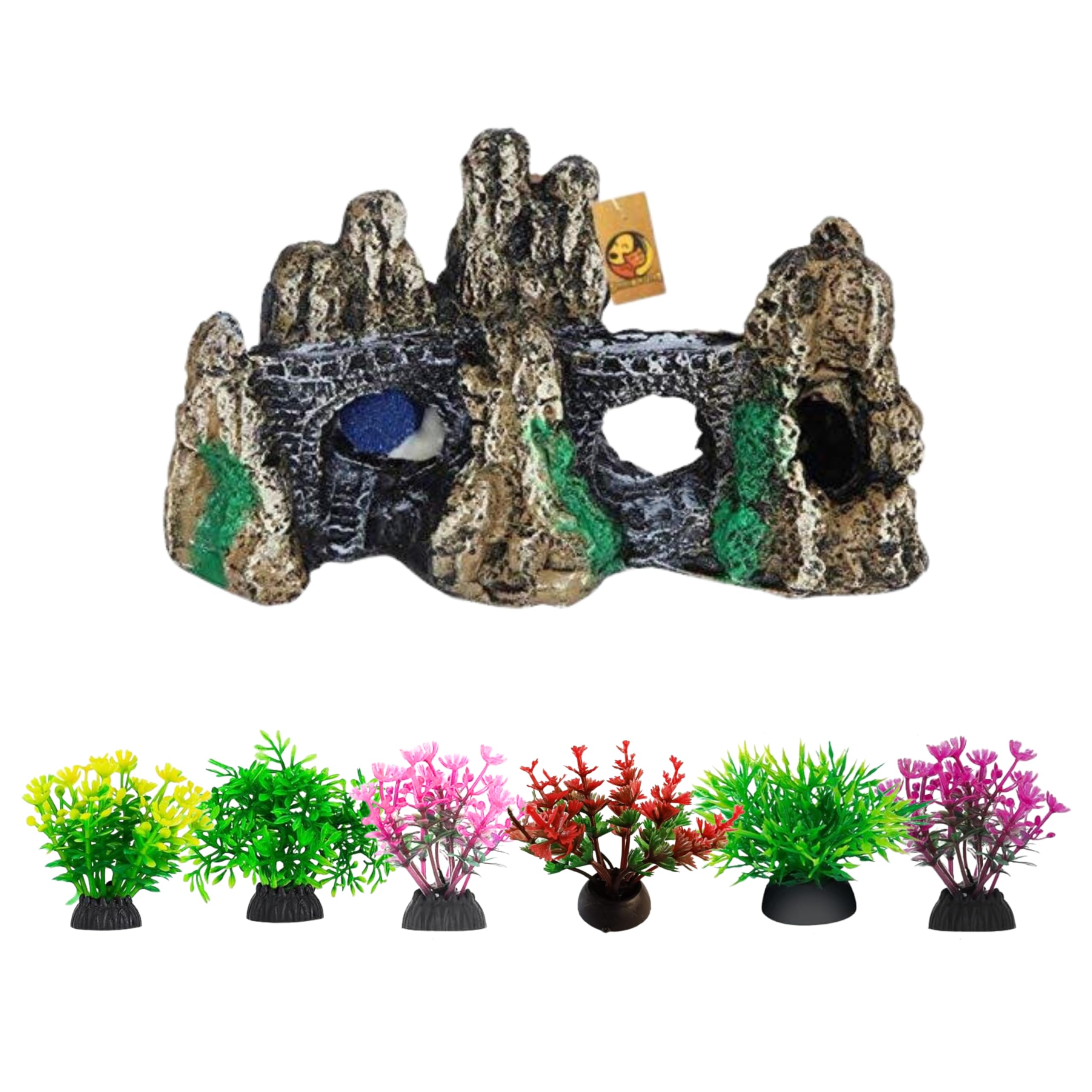 Foodie Puppies Aquarium Ornament Combo of Artificial Plants and Resin Decor - (2inch Plant (6Pcs) + Brown Hills Decor) for Fish Tank Decoration, Household and Office Aquarium (Color May Vary) (B0CNPFP2F1) Amazon Price History, Amazon Price Tracker