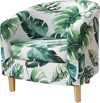 hyha 2 Pieces Printed Tub Chair Slipover with Cushion Cover, Removable Stretch Club Chair Cover for IKEA Tullsta, Armchair Cover Furniture Protector for Living Room,Green