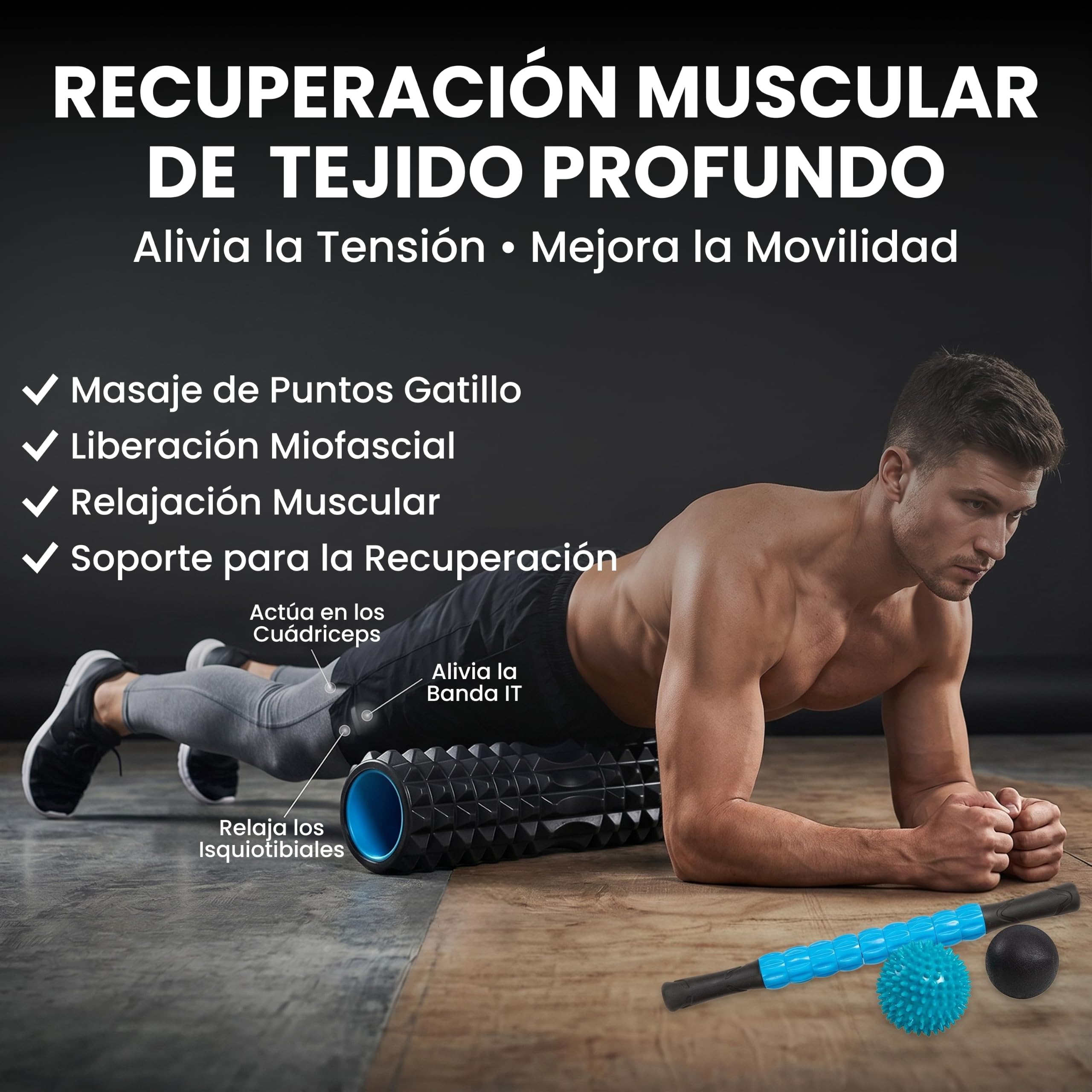 Fitem Set de rodillos de masaje Foam Roller, rodillo para espalda y músculos, ayuda a aliviar dolor de espalda, molestias musculares y puntos gatillo, favorece recuperación y bienestar