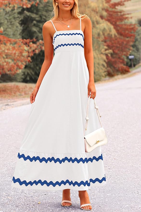 Spring Fashion Flowy Maxi Dress Casual Sleeveless Spaghetti Strap Ruffle Beach Long Dress