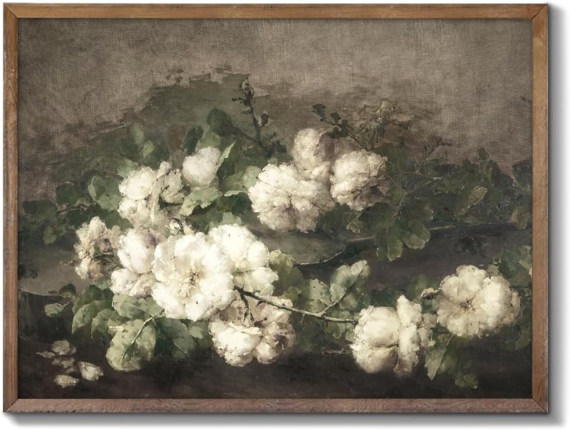 RETRART Quadro decorativo floral retrô em canvas, sem moldura, branco, 35,56 cm x 27,94 cm