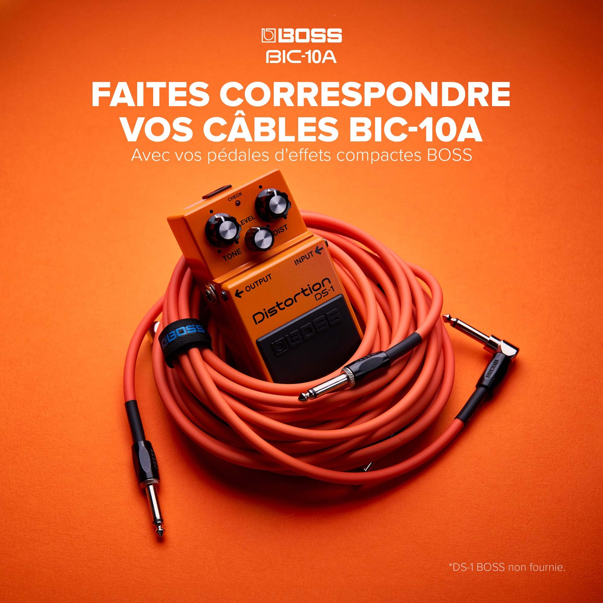 BOSS Gamme BIC-10A Câbles d'instrument | Connecteurs jack 1/4 de pouce droit vers coudé | Longueur 3 m | Câbles de haute qualité pour guitare, basse et autres | Silencieux et robustes | Bleu
