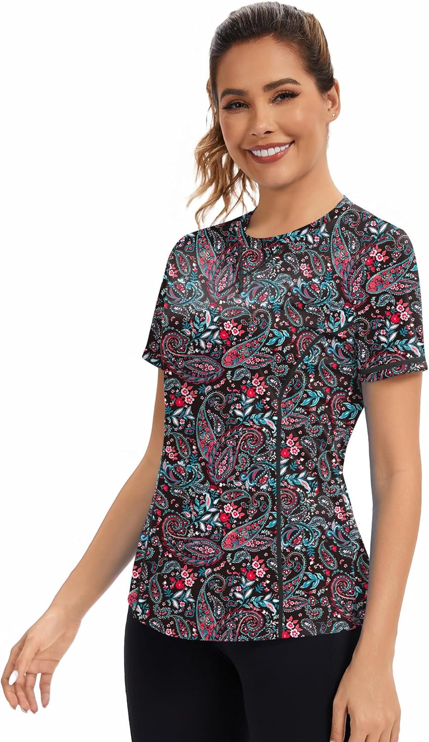 AVOOGUE Women's Short Sleeve Workout Tops Quick Dry Athletic UPF50+ Sun Protection Shirts Gym Hiking Running Yoga Clothes - Image 3