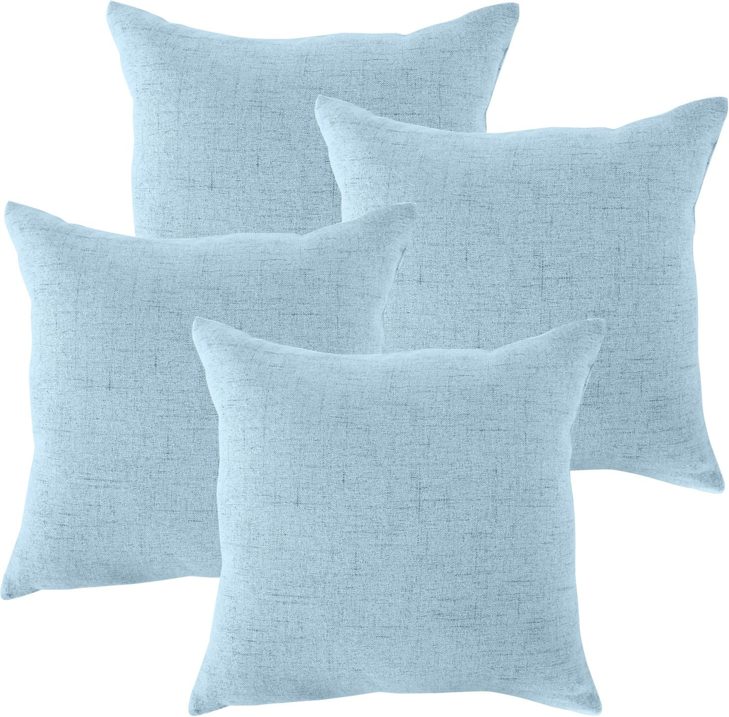 ALBAD Throw Pillow Covers 18 x 18 Inch Sets of 4 Pastel Blue Decorative Square Throw Pillow Cover Cushion Case Sofa Durable Modern Stylish Linen Sky Blue Throw Cushion Covers Hidden Zipper