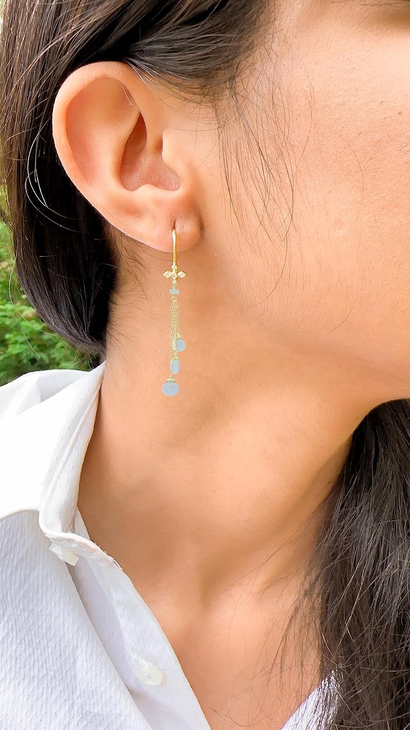 Moonstone Earrings for Women Heart Chandelier Drop Shape - 18K Gold Vermeil, Certified 925 Sterling Silver Earring - Hypoallergenic Gold Jewelry for Women, Mothers Day Gifts