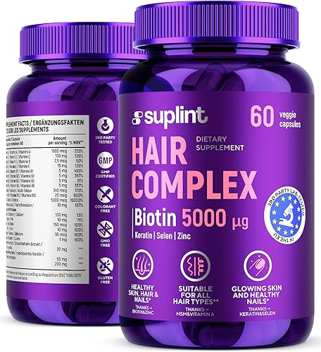 Complejo vitamínico capilar con biotina 5000mcg, queratina, selen, zink  Suplemento para el crecimiento del cabello con vitamina A, C, D, E, B12