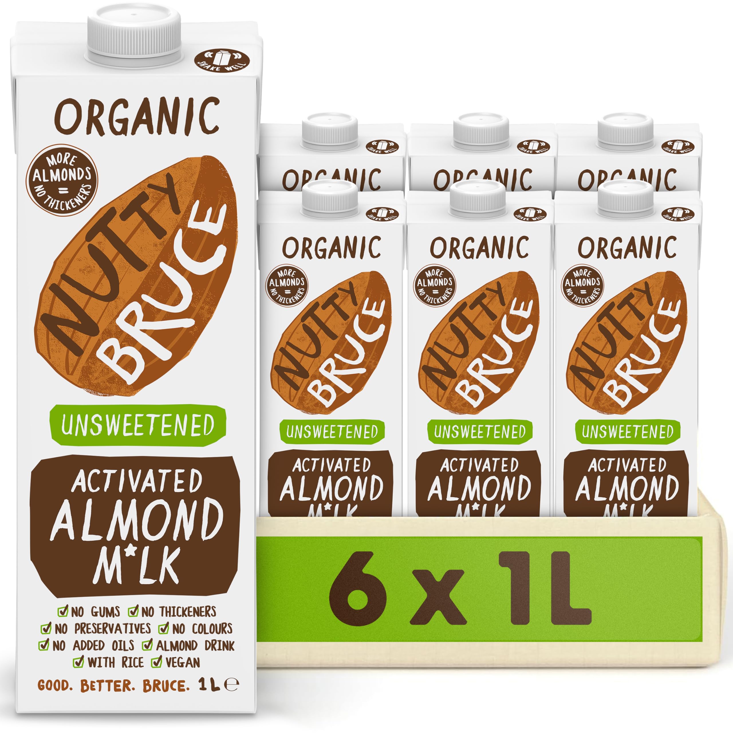 – Unsweetened Activated Almond Milk - Certified Organic & Vegan Alternative Milk, No Preservatives, Colours or Added Oils, Lactose Free, Dairy Free, Soy Free - 6 pack x 1L