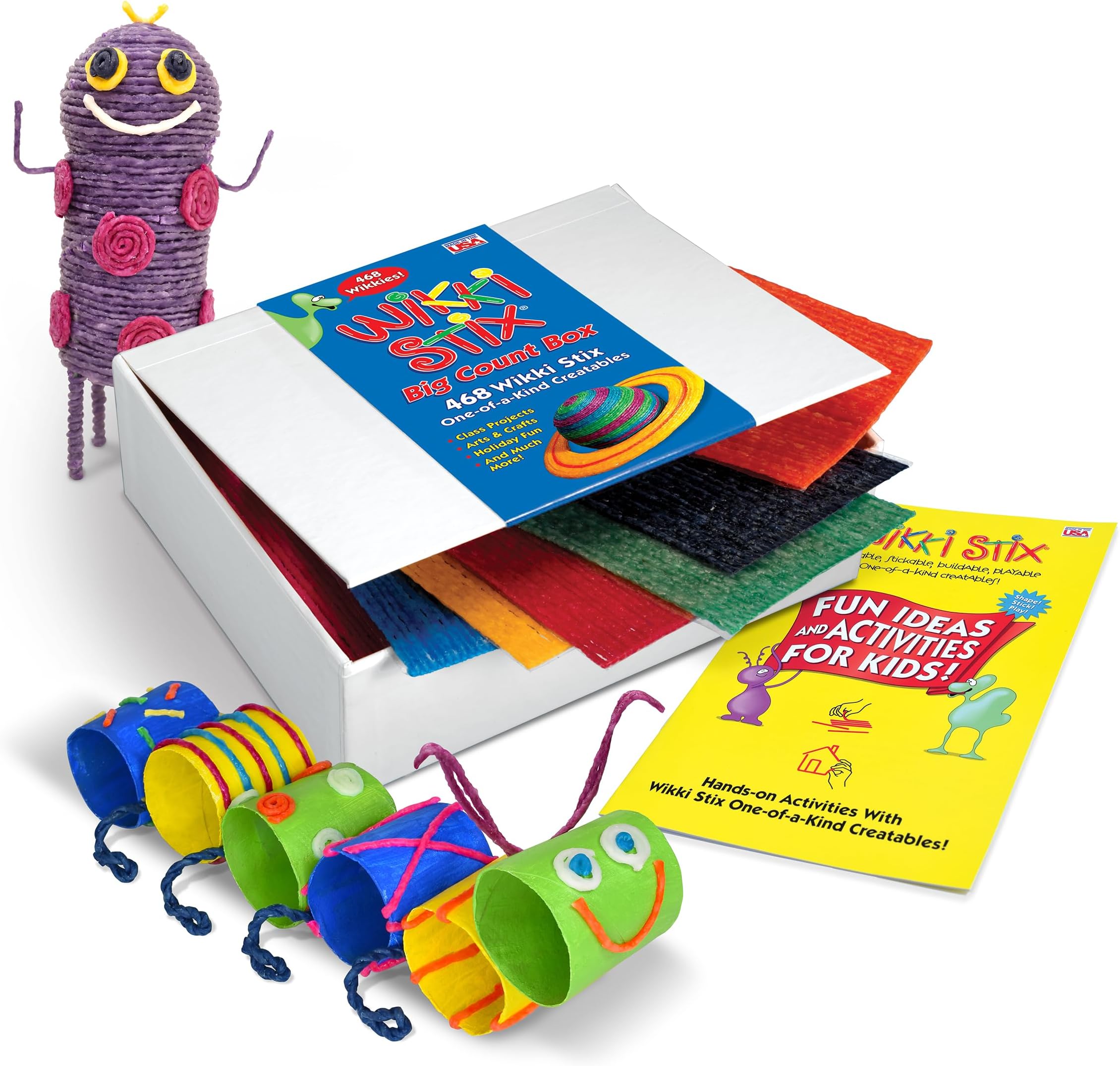 WikkiStix Big Count Box, 468 Wikki Stix - 13 Colors in Cool Storage Box with a 12 Page idea Booklet, Made in The USA