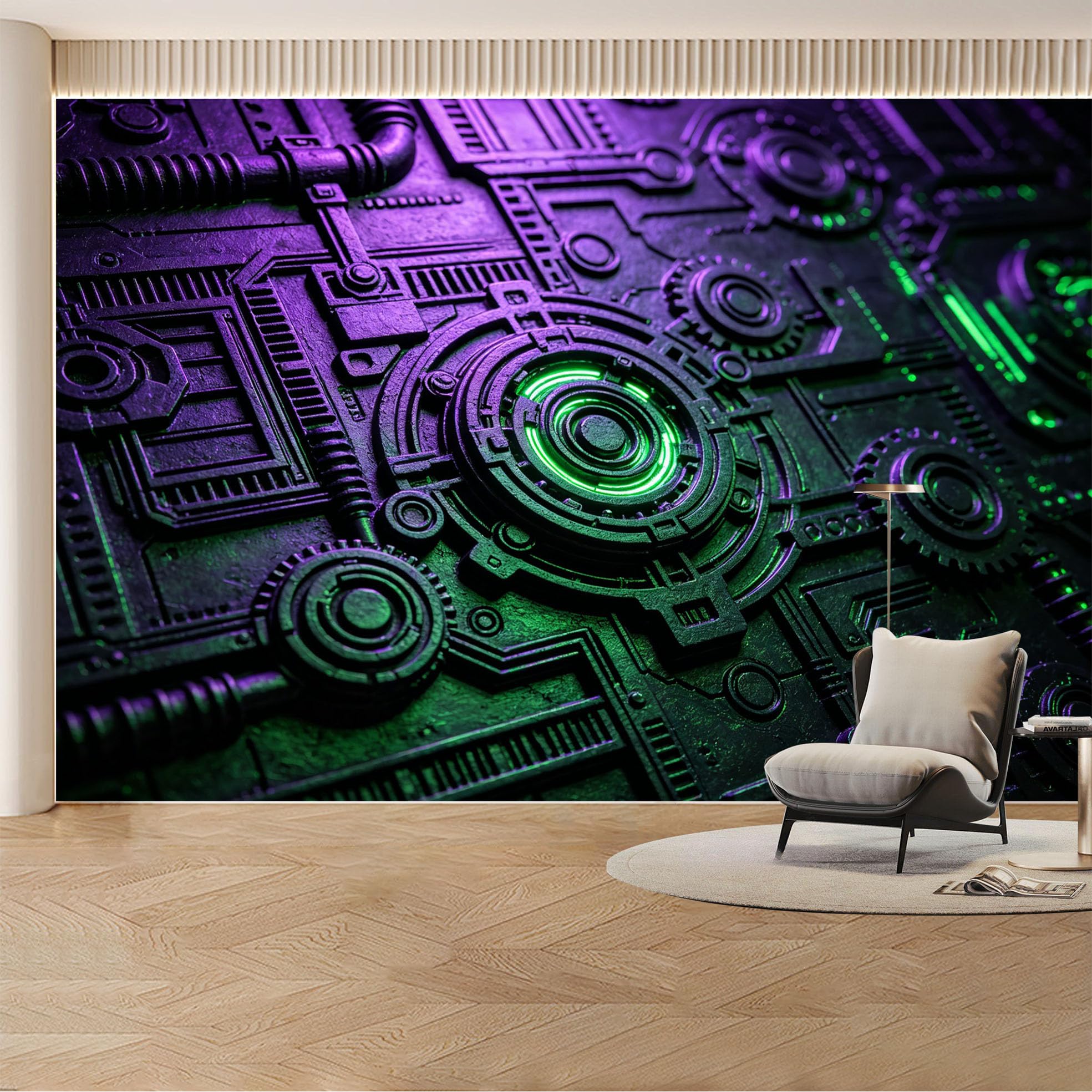 Custom Wall Mural Wallpaper Futuristic Circuit Design 3D Effect Modern Wall Decor Large Wall Art Tech Industrial Style Removable SelfAdhesive Large Photo for Living Room， Bedroom， Office