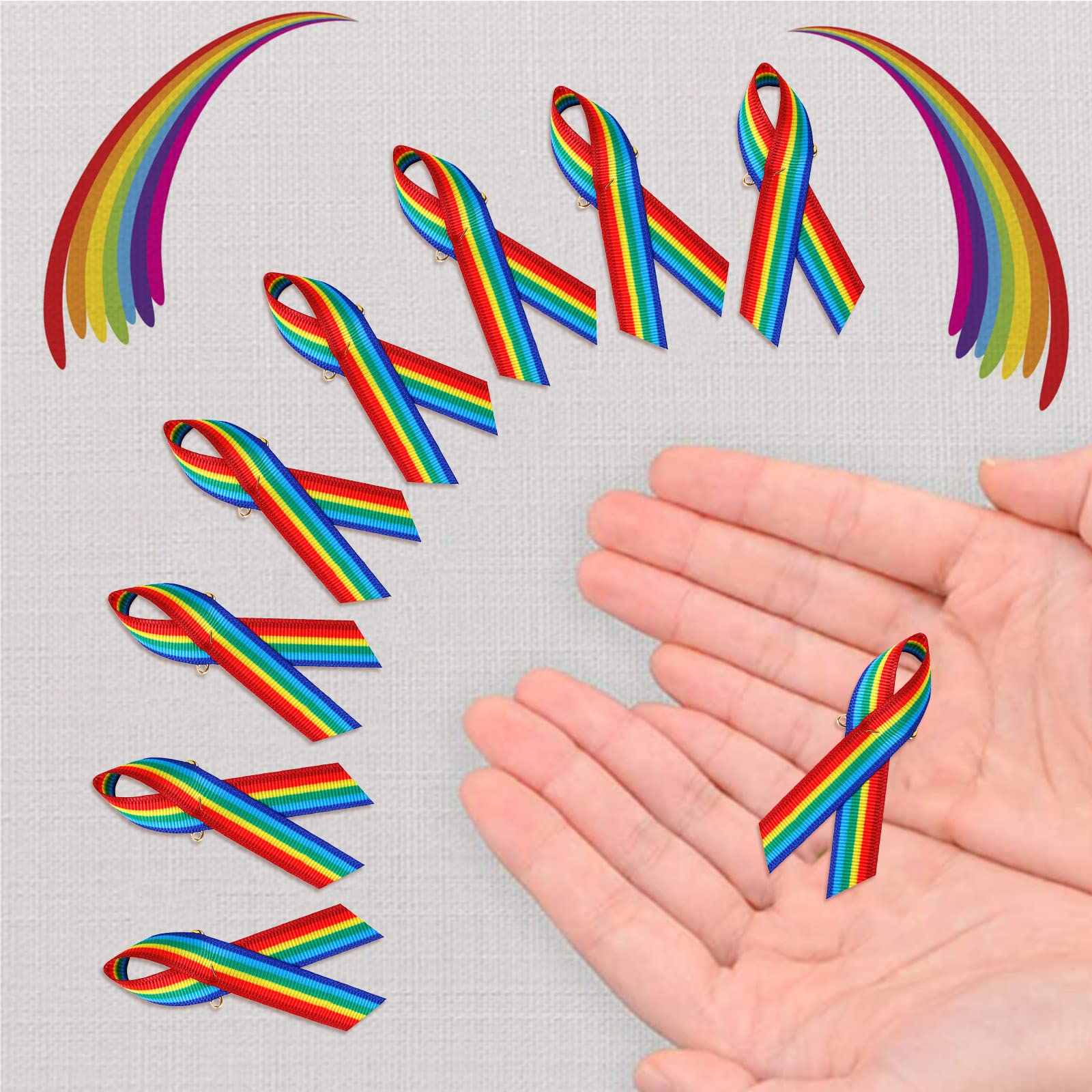 WANDIC Lot de 300 Broches en Ruban de Satin Gros-Grain Arc-en-Ciel avec épingles à nourrice pour décoration d'événements LGBTQ