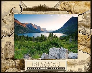 Saddle Mountain Souvenir Glacier National Park Montage Laser Engraved Wood Picture Frame Landscape (4 x 6)
