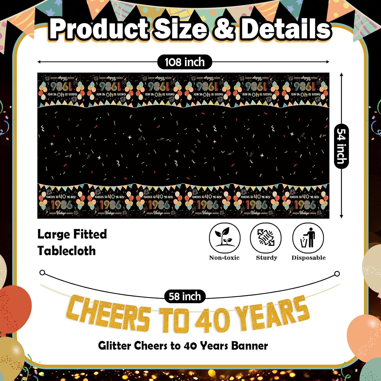 77PCS Vintage 40th Birthday Party Tableware Set, Back in 1986 Party Supplies with Cheers to 40 Years Plates Napkins Banner & Tablecloth for Men Women, 2026 New 40th Birthday Party Decor for 25 Guests