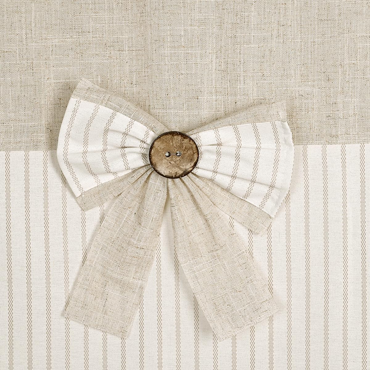 DOSLY IDÉES Farmhouse Linen Shower Curtain,Bowknot,Cotton Blend Fabric,Pleated Beige Stripe,Country Style,72x84 in