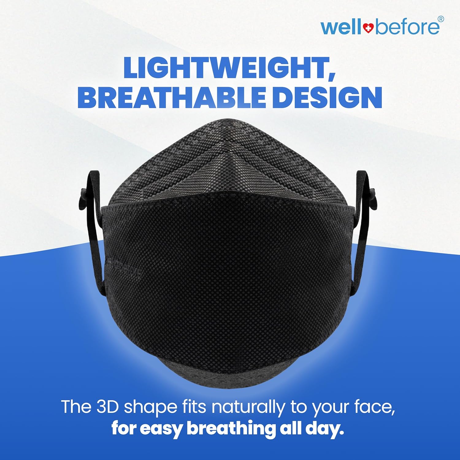 Well Before KN95 Face Masks 10 Pack, Comfortable, Disposable with Adjustable Ear Loops KN95 Mask, 3D KN95 Mask - Image 3