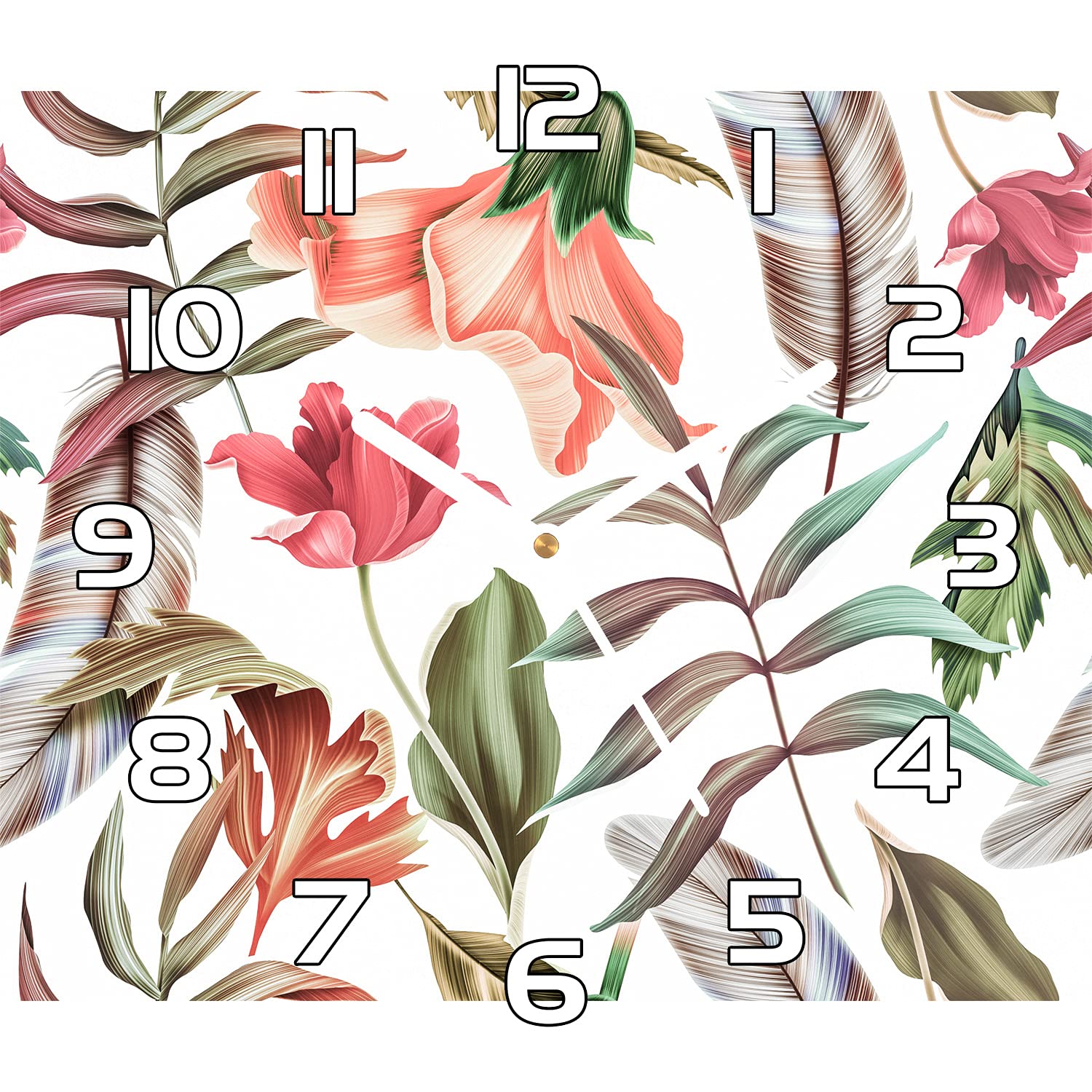 Horloge murale en verre avec motif feuilles abstraites pour sublimer une cuisine contemporaine