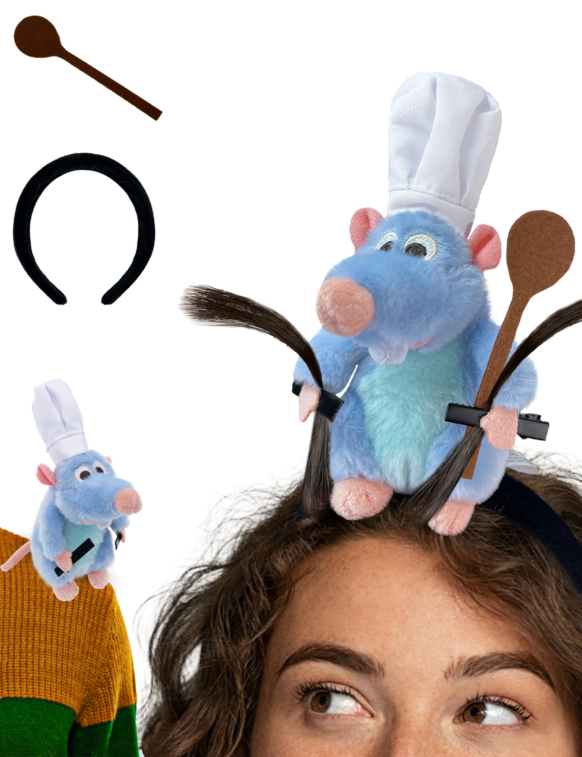 Rat Headband Costume Spoon Hair Clip Set Shoulder Plush Toy Costume Accessories Stuffed Animal Gifts for Kids Adults